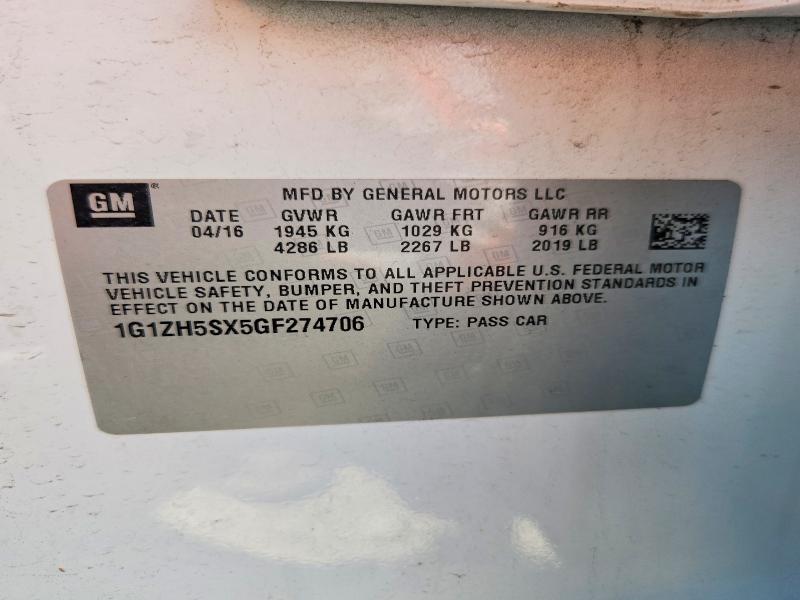 Продажа на аукционе авто 2016 Chevrolet Malibu, vin: 1G1ZH5SX5GF274706, номер лота: 60160196