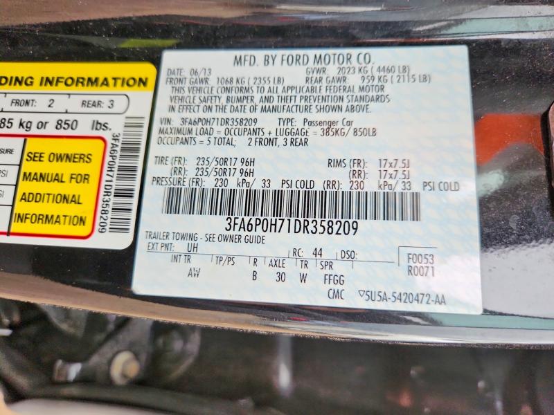 Продажа на аукционе авто 2013 Ford Fusion, vin: 3FA6P0H71DR358209, номер лота: 61810206