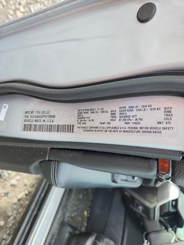Продаж на аукціоні авто 2023 Jeep Grand Cherokee, vin: 1C4RJKAG0P8738940, номер лоту: 60148306