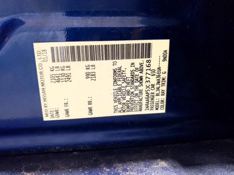 61892606 :رقم المزاد ، 1N4AA6AP5JC377168 vin ، 2018 Nissan Maxima مزاد بيع