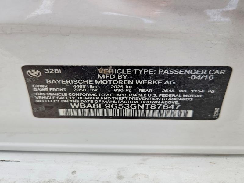Продажа на аукционе авто 2016 Bmw 328, vin: WBA8E9G53GNT87647, номер лота: 61563906