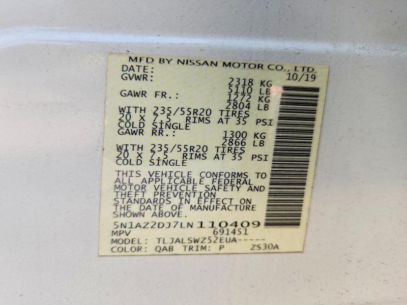 Продажа на аукционе авто 2020 Nissan Murano, vin: 5N1AZ2DJ7LN110409, номер лота: 61446566