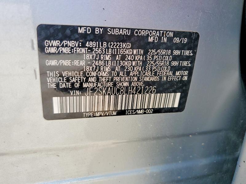 Aukcja sprzedaży 2020 Subaru Forester, vin: JF2SKAUC8LH421226, numer aukcji: 62066926