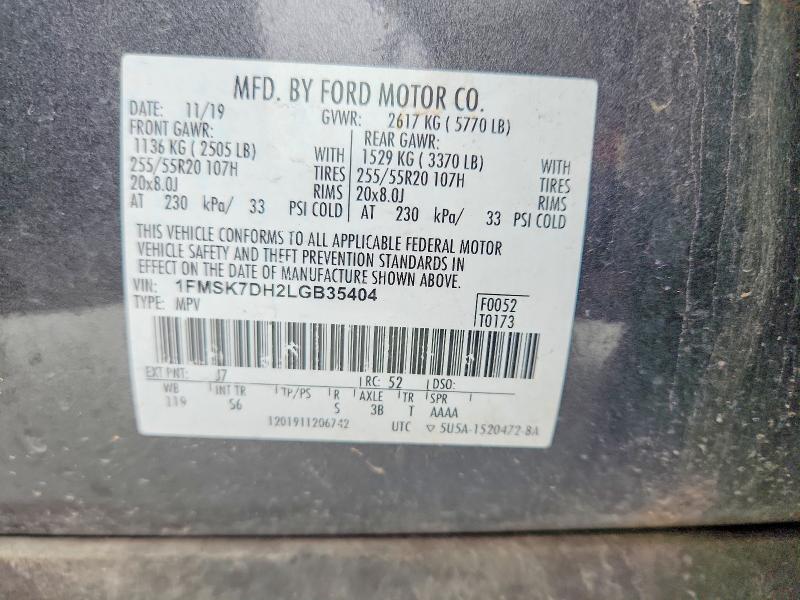 61698046 :رقم المزاد ، 1FMSK7DH2LGB35404 vin ، 2020 Ford Explorer مزاد بيع