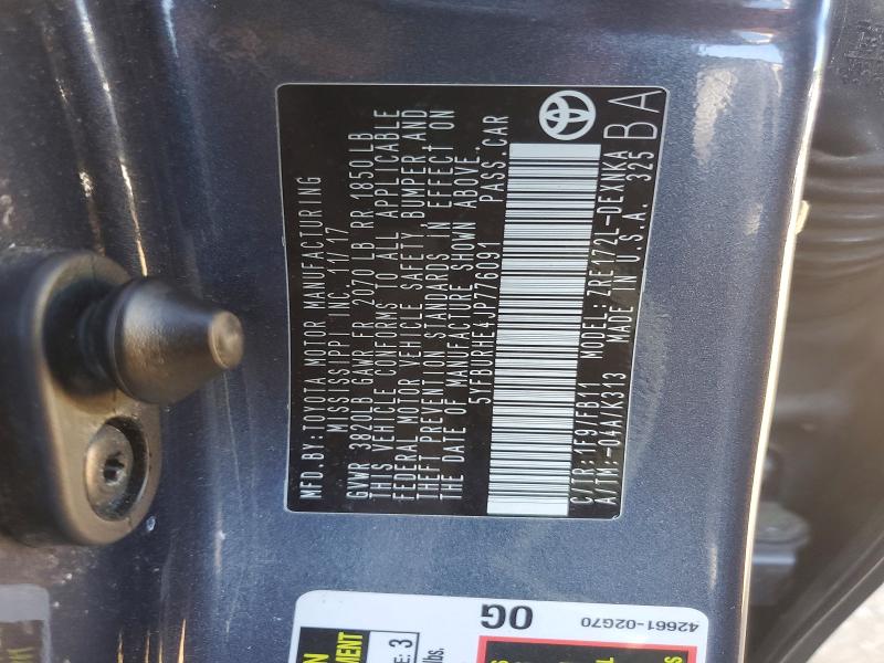 Продаж на аукціоні авто 2018 Toyota Corolla, vin: 5YFBURHE4JP776091, номер лоту: 62020426