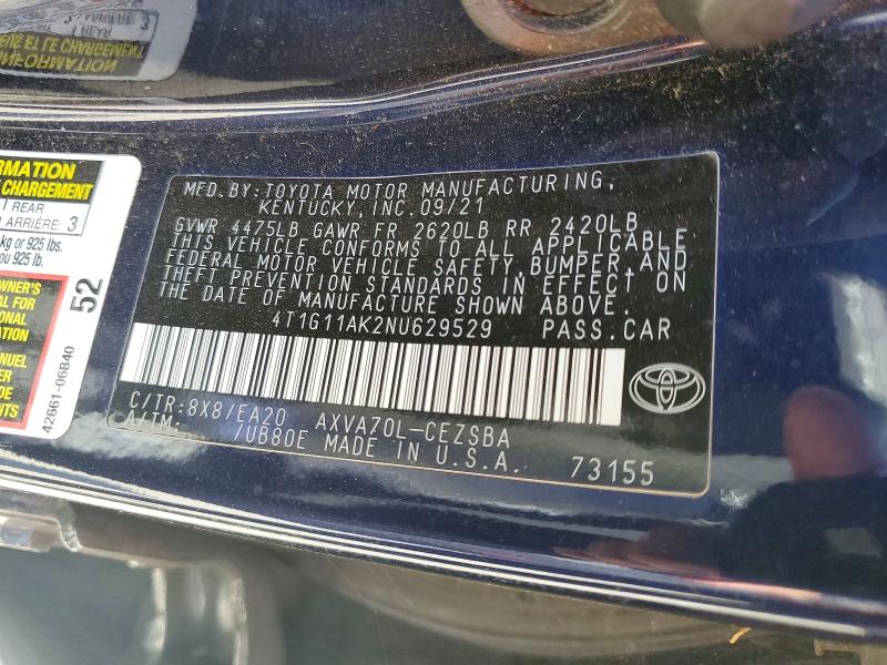 Aukcja sprzedaży 2022 Toyota Camry, vin: 4T1G11AK2NU629529, numer aukcji: 62697986