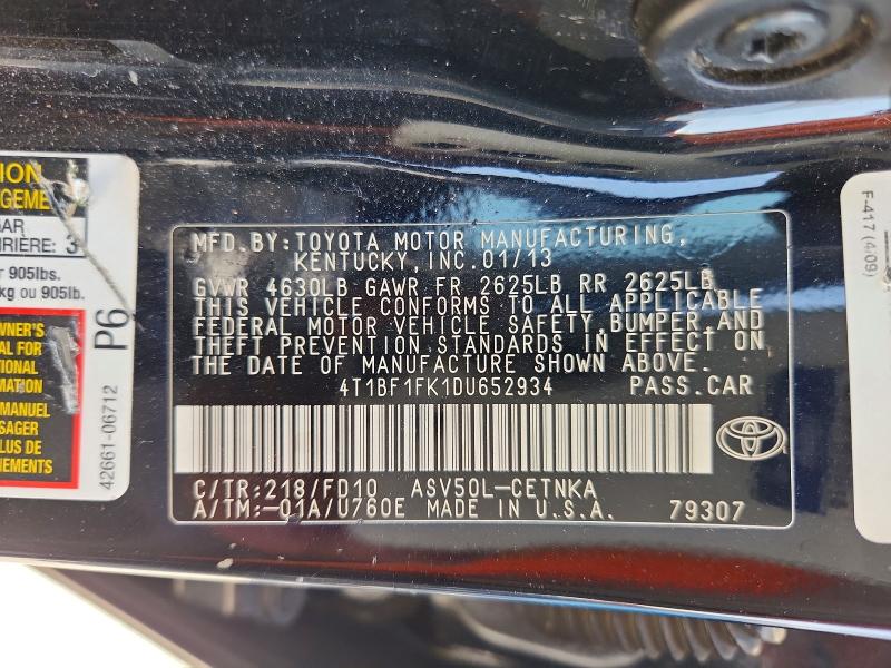 Продажа на аукционе авто 2013 Toyota Camry, vin: 4T1BF1FK1DU652934, номер лота: 61964416