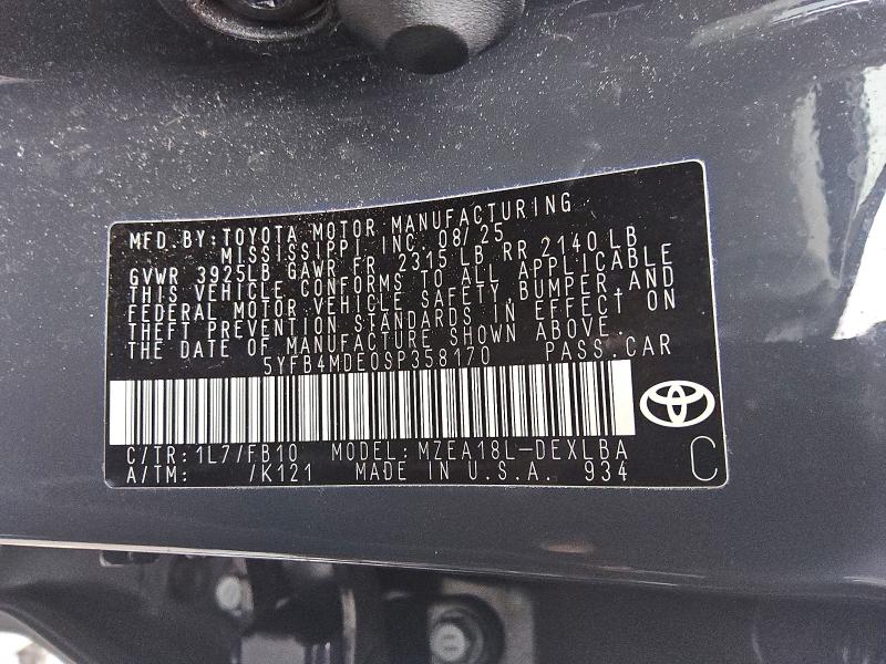 2025 Toyota Corolla მანქანა იყიდება აუქციონზე, vin: 5YFB4MDE0SP358170, აუქციონის ნომერი: 60813096
