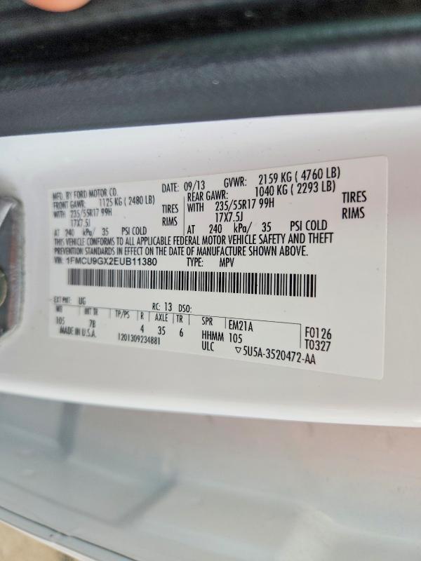 Продажа на аукционе авто 2014 Ford Escape, vin: 1FMCU9GX2EUB11380, номер лота: 63351366