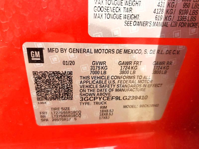 Aukcja sprzedaży 2020 Chevrolet Silverado, vin: 3GCPYCEF9LG239410, numer aukcji: 61342506