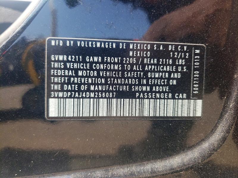 62215006 :رقم المزاد ، 3VWDP7AJ4DM256087 vin ، 2013 Volkswagen Jetta مزاد بيع