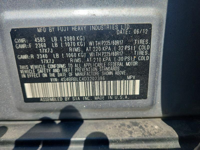 Aukcja sprzedaży 2013 Subaru Outback, vin: 4S4BRBLC4D3202386, numer aukcji: 62494036