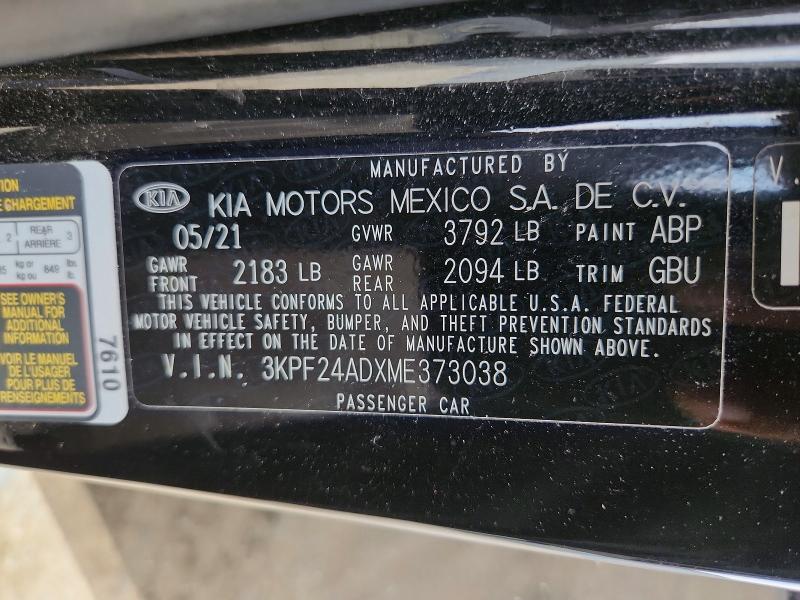 Продаж на аукціоні авто 2021 Kia Forte, vin: 3KPF24ADXME373038, номер лоту: 61841546