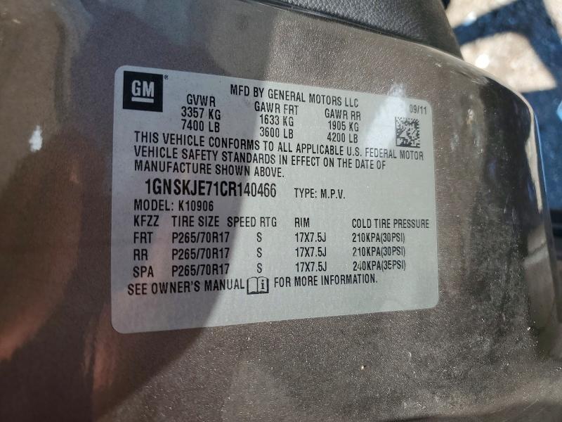 59968606 :رقم المزاد ، 1GNSKJE71CR140466 vin ، 2012 Chevrolet Suburban مزاد بيع