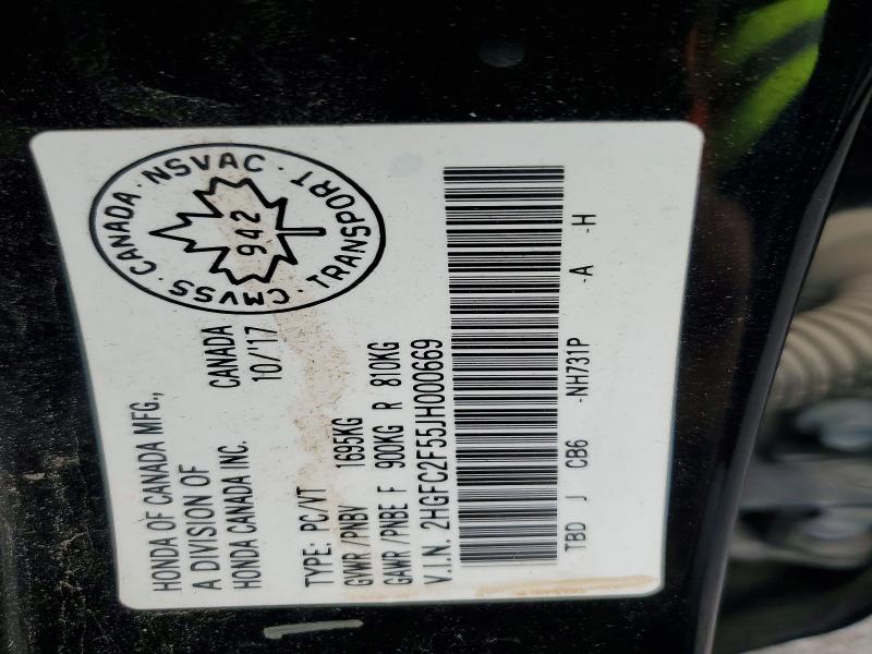 Продаж на аукціоні авто 2018 Honda Civic, vin: 2HGFC2F55JH000669, номер лоту: 60496566
