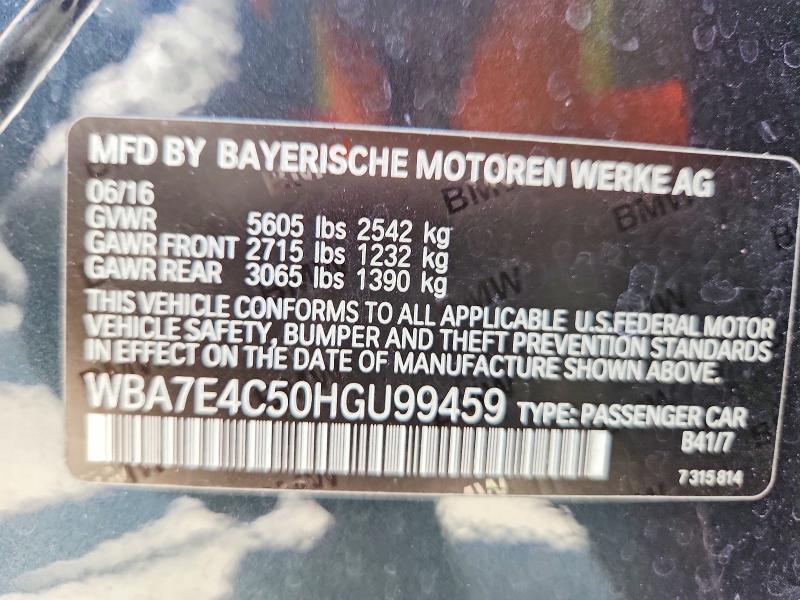 Aukcja sprzedaży 2017 Bmw 740, vin: WBA7E4C50HGU99459, numer aukcji: 57910296