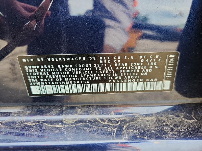 Продажа на аукционе авто 2017 Volkswagen Golf Alltrack, vin: 3VWH17AU1HM538786, номер лота: 60074256
