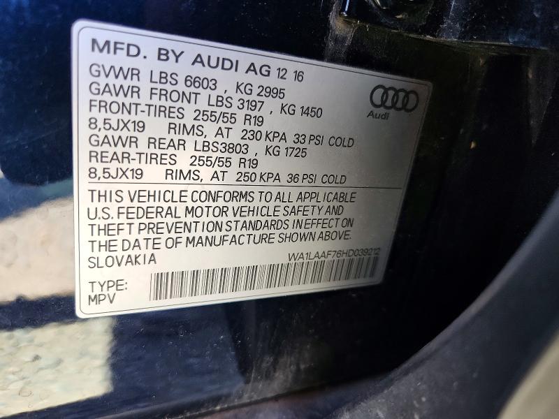 Продаж на аукціоні авто 2017 Audi Q7, vin: WA1LAAF76HD039212, номер лоту: 59406676