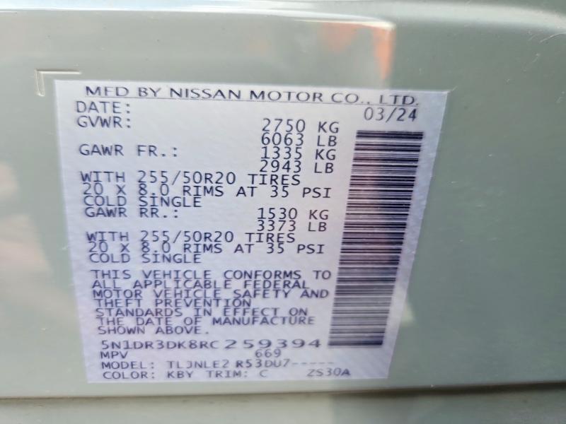 Aukcja sprzedaży 2024 Nissan Pathfinder, vin: 5N1DR3DK8RC259394, numer aukcji: 59359166