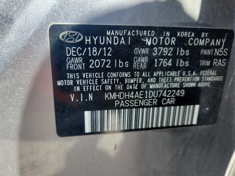 Продаж на аукціоні авто 2013 Hyundai Elantra, vin: KMHDH4AE1DU742249, номер лоту: 62835776