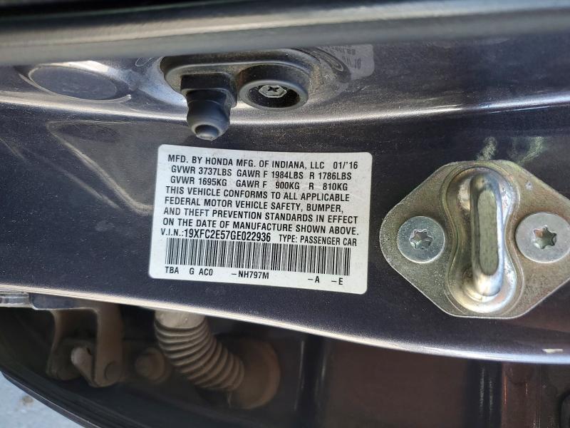 Aukcja sprzedaży 2016 Honda Civic, vin: 19XFC2E57GE022936, numer aukcji: 62307416