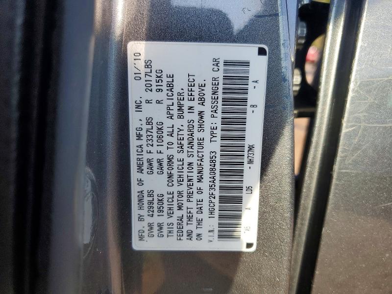 60440166 :رقم المزاد ، 1HGCP2F35AA084853 vin ، 2010 Honda Accord مزاد بيع