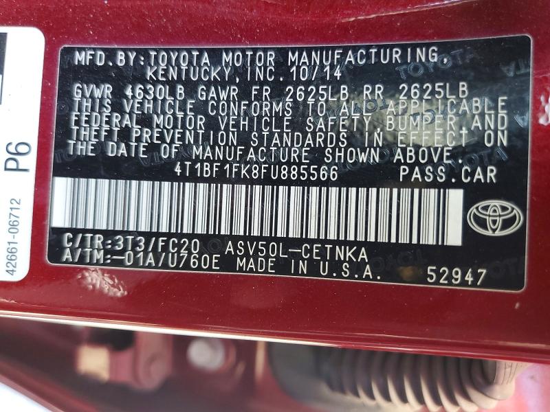 Aukcja sprzedaży 2015 Toyota Camry, vin: 4T1BF1FK8FU885566, numer aukcji: 60828786