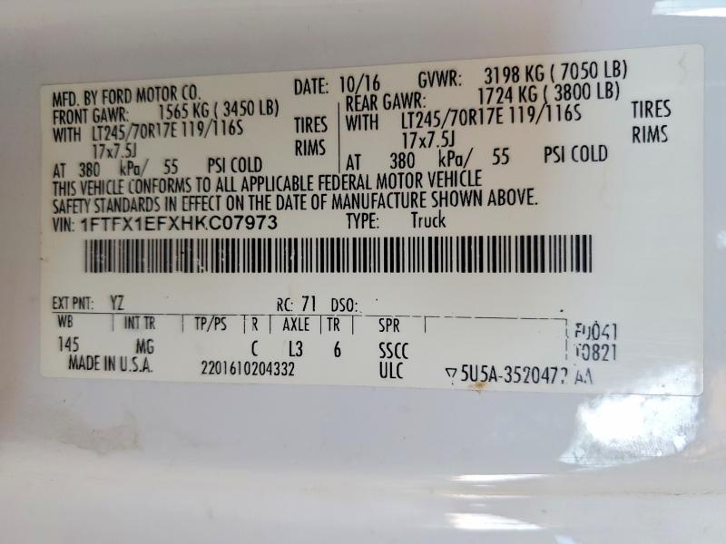 Auction sale of the 2017 Ford F150, vin: 1FTFX1EFXHKC07973, lot number: 62138646