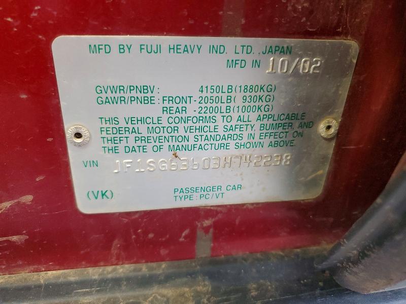 Продажа на аукционе авто 2003 Subaru Forester, vin: JF1SG63603H742238, номер лота: 60178836