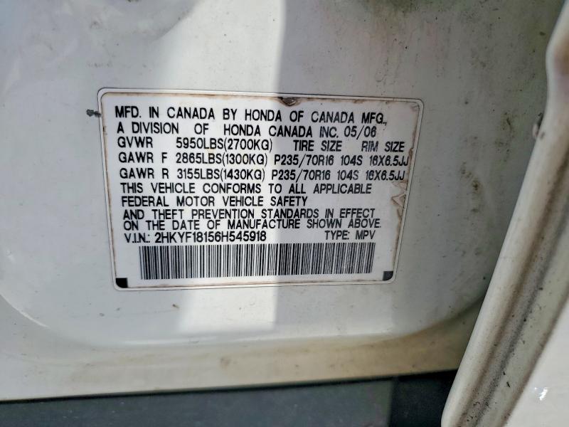 Aukcja sprzedaży 2006 Honda Pilot, vin: 2HKYF18156H545918, numer aukcji: 59371106