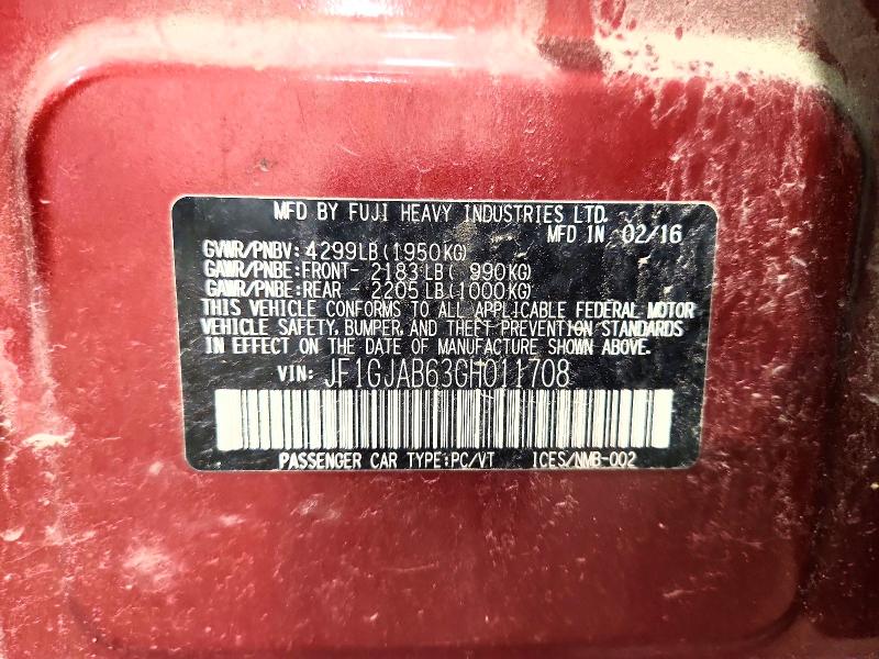Продаж на аукціоні авто 2016 Subaru Impreza, vin: JF1GJAB63GH011708, номер лоту: 62152286