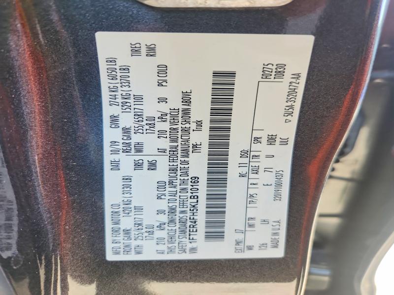 2019 Ford Ranger მანქანა იყიდება აუქციონზე, vin: 1FTER4FH5KLB10169, აუქციონის ნომერი: 58919196
