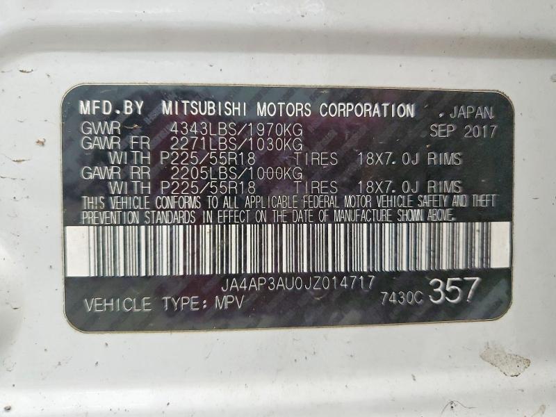 2018 Mitsubishi Outlander Sport მანქანა იყიდება აუქციონზე, vin: JA4AP3AU0JZ014717, აუქციონის ნომერი: 61946616