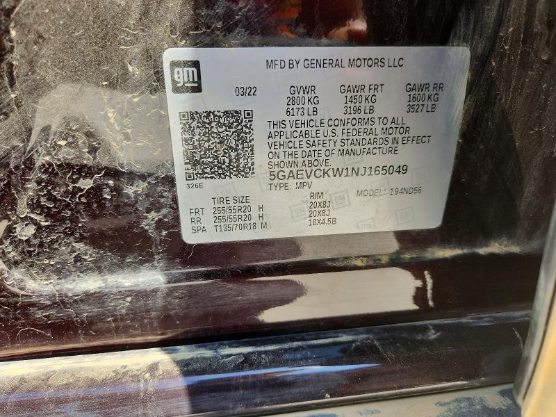 2022 Buick Enclave მანქანა იყიდება აუქციონზე, vin: 5GAEVCKW1NJ165049, აუქციონის ნომერი: 62643506