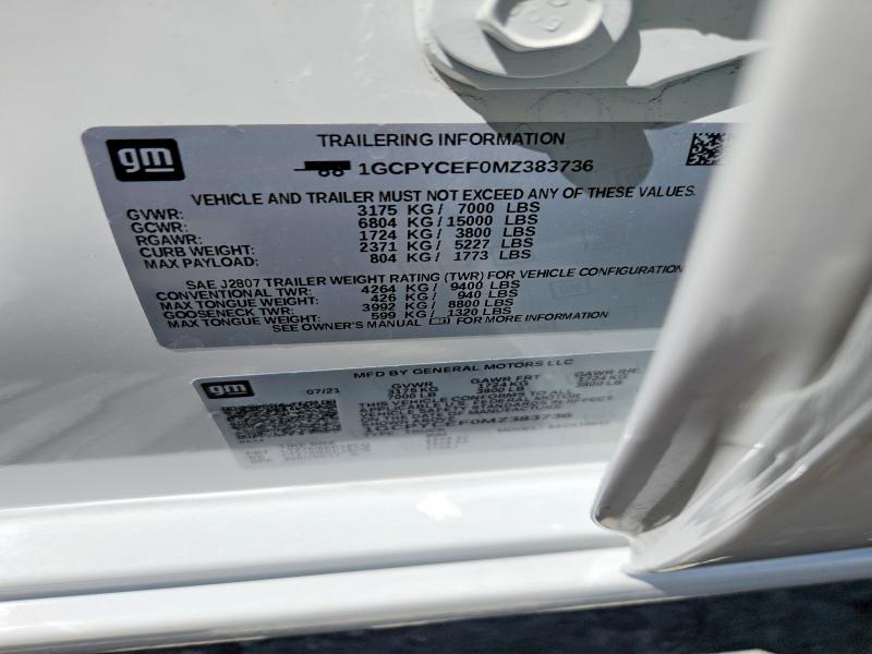 Продаж на аукціоні авто 2021 Chevrolet Silverado, vin: 1GCPYCEF0MZ383736, номер лоту: 60991016
