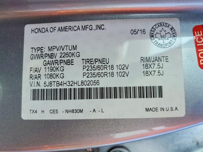 Auction sale of the 2017 Acura Rdx, vin: 5J8TB4H32HL802056, lot number: 60561066