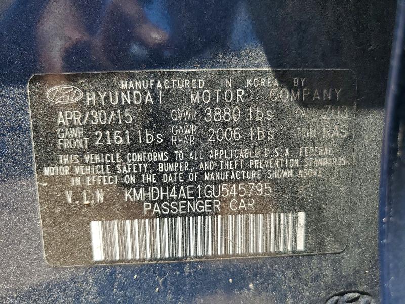 Продажа на аукционе авто 2016 Hyundai Elantra, vin: KMHDH4AE1GU545795, номер лота: 59296286