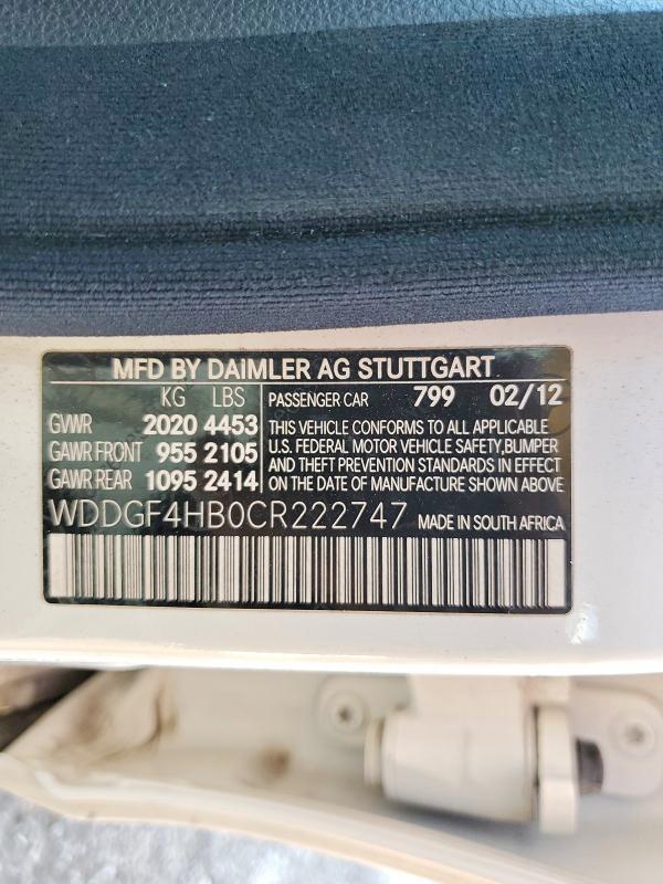 60470486 :رقم المزاد ، WDDGF4HB0CR222747 vin ، 2012 Mercedes-benz C مزاد بيع