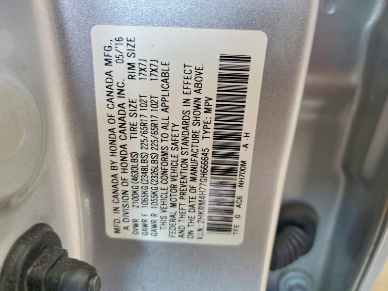Продаж на аукціоні авто 2016 Honda Cr-v, vin: 2HKRM4H77GH666645, номер лоту: 60085346