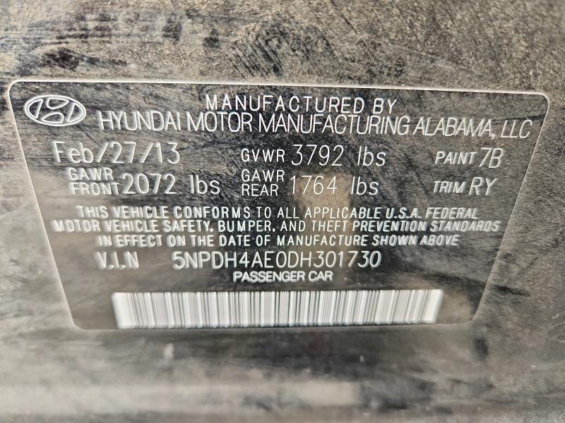 Продаж на аукціоні авто 2013 Hyundai Elantra, vin: 5NPDH4AE0DH301730, номер лоту: 59919126