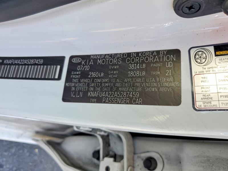 2010 Kia Forte მანქანა იყიდება აუქციონზე, vin: KNAFU4A22A5287459, აუქციონის ნომერი: 60276016