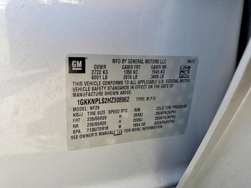 73344325 :رقم المزاد ، 1GKKNPLS2HZ308962 vin ، 2017 Gmc Acadia مزاد بيع