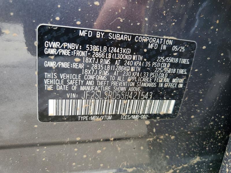 62218906 :رقم المزاد ، JF2SLSRD5SH421543 vin ، 2025 Subaru Forester مزاد بيع
