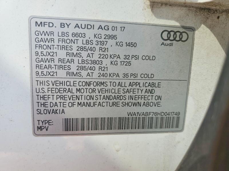 Aukcja sprzedaży 2017 Audi Q7, vin: WA1VABF76HD041749, numer aukcji: 58742876