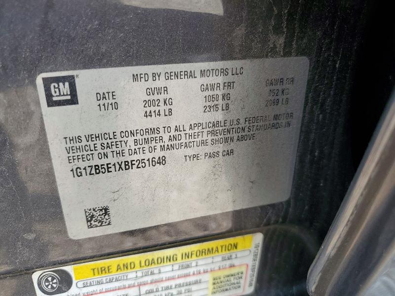 2011 Chevrolet Malibu მანქანა იყიდება აუქციონზე, vin: 1G1ZB5E1XBF251648, აუქციონის ნომერი: 61345276