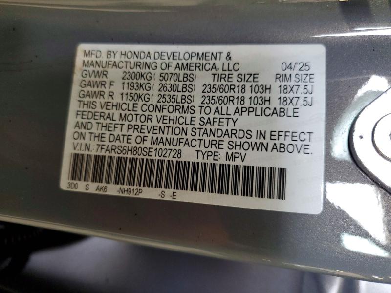 61003176 :رقم المزاد ، 7FARS6H80SE102728 vin ، 2025 Honda Cr-v مزاد بيع