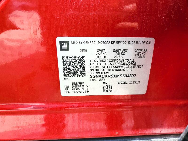 63334316 :رقم المزاد ، 3GNKBKRSXMS504807 vin ، 2021 Chevrolet Blazer مزاد بيع