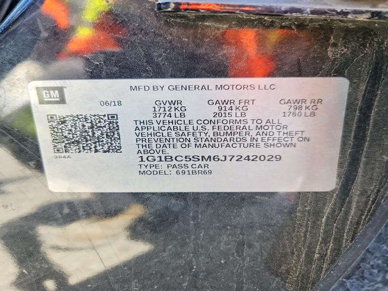 Auction sale of the 2018 Chevrolet Cruze, vin: 1G1BC5SM6J7242029, lot number: 61631166