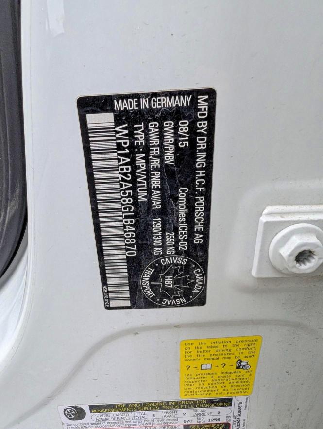 Продажа на аукционе авто 2016 Porsche Macan, vin: WP1AB2A58GLB46870, номер лота: 61042536