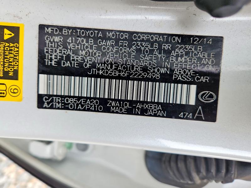 Продаж на аукціоні авто 2015 Lexus Ct, vin: JTHKD5BH6F2229498, номер лоту: 62699386